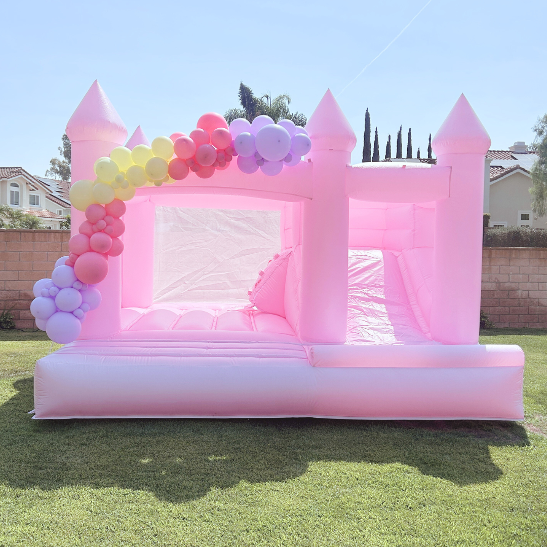Luxury pink bounce house with slide rental in Riverside CA